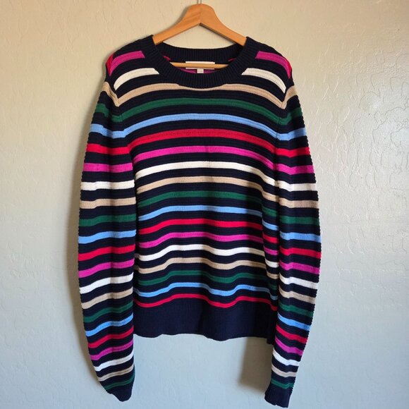 LOFT Sweaters - LOFT Multi Rainbow Striped Textured Stitch Sweater Knit Pullover Size Women's XL